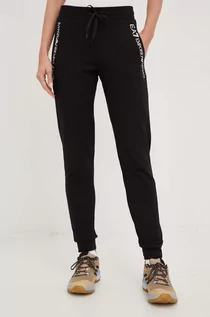 Spodnie damskie - EA7 Emporio Armani spodnie dresowe damskie kolor czarny z nadrukiem - grafika 1