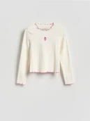 Bluzki dla dziewczynek - Reserved - Koszulka z haftem - złamana biel - miniaturka - grafika 1