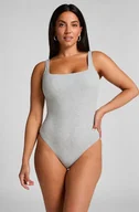 Biustonosze - Hunkemöller Prążkowane bawełniane body Szary - miniaturka - grafika 1
