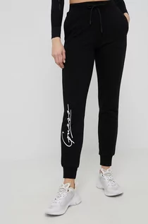 Spodnie damskie - Guess Spodnie bawełniane damskie kolor czarny z nadrukiem - grafika 1