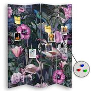 Parawany - Parawan pokojowy FEEBY, Flamingi i kwiaty 4, Dwustronny PIN 145x170cm 4-częściowy - miniaturka - grafika 1