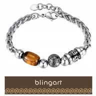 Bransolety męskie - BLINGART Bransoletka męska TYGRYSIE OKO czaszki SPIGA regulowana stalowa - miniaturka - grafika 1