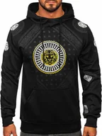 Bluzy sportowe męskie - Czarna bluza męska z kapturem kangurka z nadrukiem Denley 8B990 - miniaturka - grafika 1