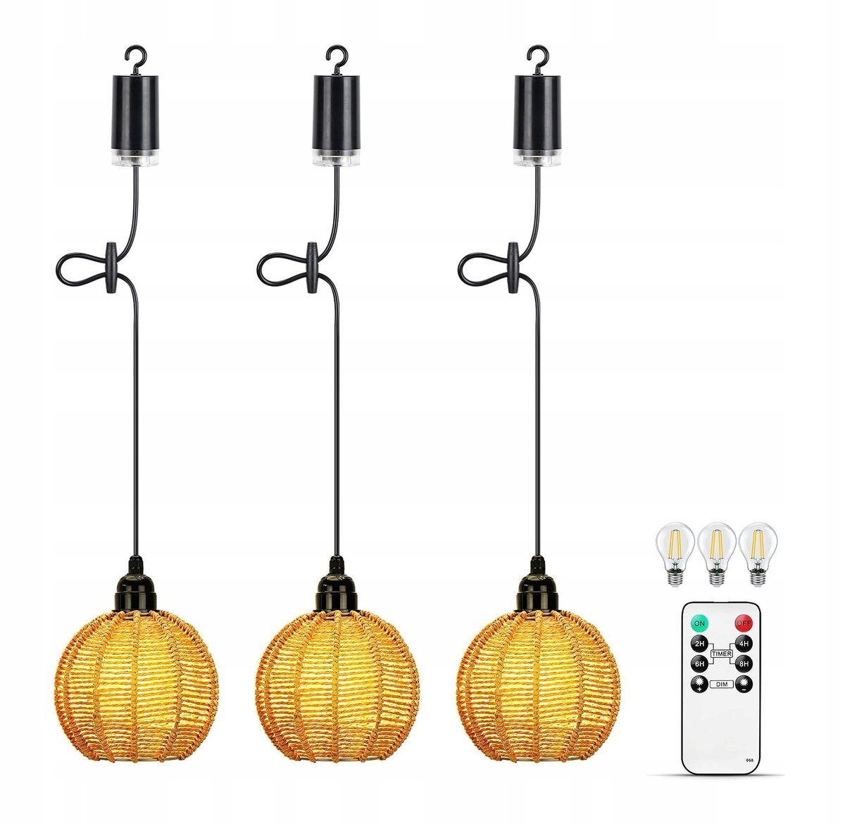 LAMPY LAMPIONY OGRODOWE zewnętrzne zestaw 3szt boho plecione beterie +pilot