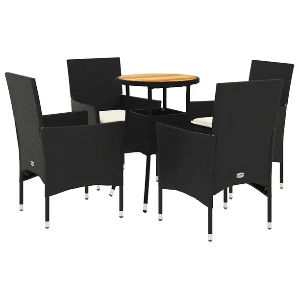 Zestaw mebli ogrodowych czarny rattan PE z kremowymi poduszkami 60x75 cm