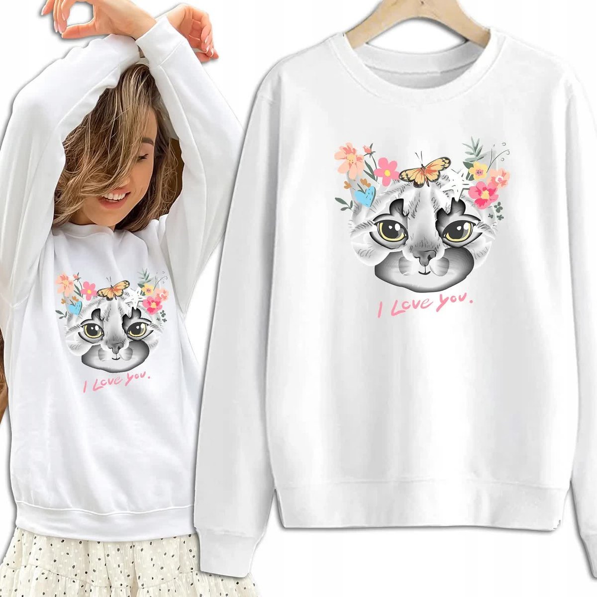 Bluza Damska Biała Dresowa CATS LOVER Kobiece Dziewczęce Piękne Wzory - M