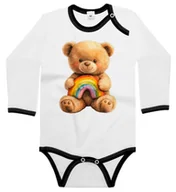 Body dla niemowląt - Body dziecięce Brązowy Wesoły Miś Z Tęczą Na Kolanach Dzień Misia 86/92 - miniaturka - grafika 1