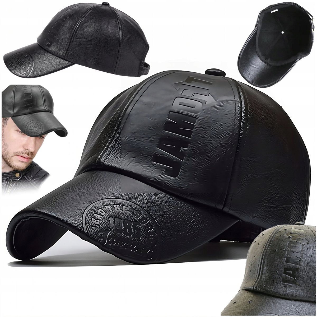 Czapka Z Daszkiem Jesienno Zimowa Skórzana Bejsbolówka Męska Skóra Czarna