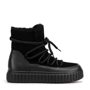 Damskie botki ze skóry zamszowej z futerkiem czarne - Półbuty męskie - miniaturka - grafika 1