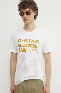 G-Star Raw t-shirt bawełniany męski kolor biały z nadrukiem D24681-336 - Koszulki męskie - miniaturka - grafika 1