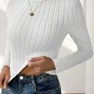 Swetry damskie - TEMU Jesienno-Zimowa Moda: Żebrowany Sweter z Wysoką Golfem, Długi Rękaw – Turtleneck do Biura i na CoDzień. Eleganccy Stylizacje Jesiennej Garderoby - miniaturka - grafika 1