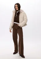 Kurtki damskie - Stradivarius Ocieplana kurtka Kaptur Szary L - miniaturka - grafika 1