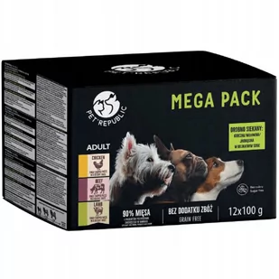 PetRepublic Mokra Karma Dla Dorosłych Psów Małych Ras Kurczak, Wołowiną i Jagnięcina Pakiet 12 x 100 g - Mokra karma dla psów - miniaturka - grafika 1