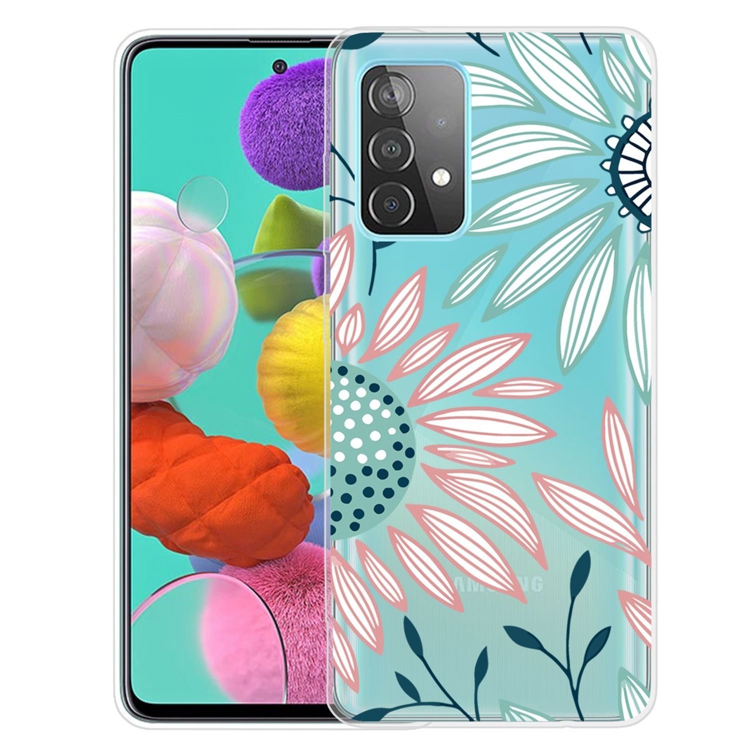 Etui na telefon komórkowy Samsung Cienka obudowa ochronna Zderzak przezroczysty, Kolor: Słoneczniki, Wybierz model: Samsung Galaxy A52 5G