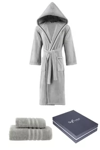 Unisex szlafrok STRIPE + ręczniki + pudełko Szary XL + ręczniki + pudełko - Szlafroki męskie - miniaturka - grafika 1