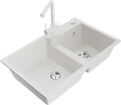 Zlewozmywaki z baterią - Mexen Tomas zlewozmywak granitowy 2-komorowy z baterią kuchenną Duero, biały - 6516-20-671600-20 - miniaturka - grafika 1