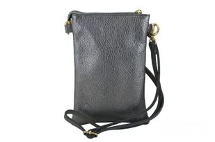 Mini torebka / etui ze skóry metalizowanej - Srebrna ciemna - Etui i futerały do telefonów - miniaturka - grafika 2