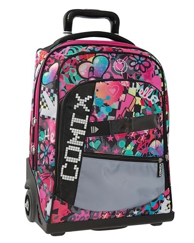 Comix BRIGHT plecak szkolny dla dzieci i młodzieży, regulowany uchwyt, wyściełane i regulowane paski na ramię, koła Ø 90 mm wymienne, wodoodporne wstępnie uformowane dno, 36 x 47 x 23 cm, Różowy,