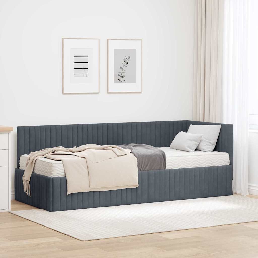 vidaXL Rama Łóżka Narożnego z Materacem 2 pcs Szary Aksamit