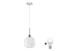 Lampy sufitowe - Lampa LED na zawieszeniu HARMA 1xE27/60W/230V średnica 20 cm matowy chrom/biały - miniaturka - grafika 1