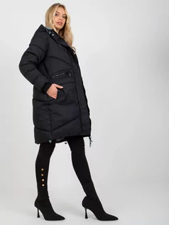 Płaszcze damskie - Płaszcz zimowa czarny casual kurtka puchowa pikowana rękaw długi długość długa podszewka pikowanie kieszenie suwak zatrzask - grafika 1