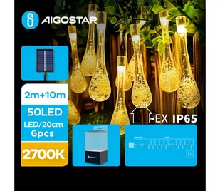 Aigostar - LED Solarny łańcuch ozdobny 50xLED/8 funkcji 12m IP65 ciepła biel - Lampy ogrodowe - miniaturka - grafika 1