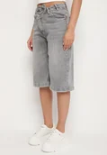 Spodenki damskie - Szare Bawełniane Szorty z Asymetrycznym Zapięciem Ralionea - miniaturka - grafika 1
