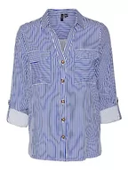Bluzki damskie - VERO MODA Damska bluzka Vmbumpy L/S New WVN Ga Noos, Beaucoup Blue/Stripes: śnieżnobiałe, S - miniaturka - grafika 1