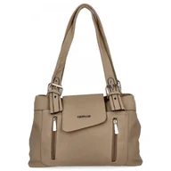 Torebki damskie - Torebka Damska Na Ramię 2 Komory firmy Hernan 066 Ciemno Beżowa - miniaturka - grafika 1