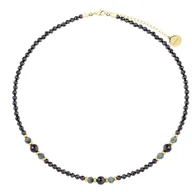 Naszyjniki - Naszyjnik damski z czarnymi turmalinami i zielonymi szmaragdami pozłacany - Manoki - miniaturka - grafika 1
