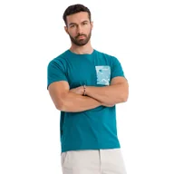 Koszulki męskie - Męski bawełniany t-shirt printowana kieszonka turkusowy OM-TSPT-0228 V1 M - miniaturka - grafika 1