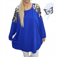 Bluzki damskie - ELEGANCKA TUNIKA BAWEŁNIANA bluzka perły srebro luźna bluza 50 52 5XL 3208 - miniaturka - grafika 1