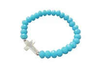 Bransoletki - BRANSOLETKA NA GUMCE BŁĘKITNA KRZYŻ MASA PERŁOWA - miniaturka - grafika 1