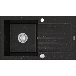 Mexen Pablo zlewozmywak granitowy 1-komorowy z ociekaczem 752 x 436 mm, czarny/złoty metalik - 6510751010-75 - Zlewozmywaki - miniaturka - grafika 1