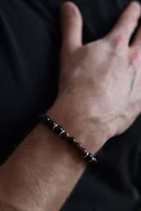 Bransolety męskie - Bransoletka Męska Kamienie Onyksu z Drewnem - miniaturka - grafika 1