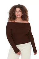 Koszule damskie - Trendyol Damska koszula slim bodycon dekolt w serek dzianinowe body, Kolor norek, M - miniaturka - grafika 1