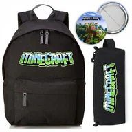 Plecaki - Zestaw do Szkoły Czarny Plecak + Piórnik + Pin Gra Minecraft Wzory - miniaturka - grafika 1