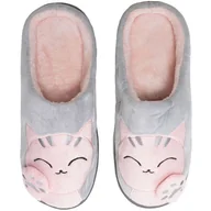 Kapcie damskie - Kapcie Modne Stylowe Domowe Komfortowe Ocieplane Miękkie Wygodne Damskie Kotek Z Łapkami Szare Cats 38/39 - miniaturka - grafika 1