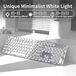 TEMU 1 szt. EWEADN V20 Mechaniczna klawiatura do gier, przewodowa, pełnowymiarowa, w stylu retro, ergonomiczna, z podświetleniem LED, pokrętłem - Inne - miniaturka - grafika 1