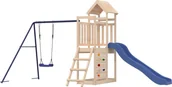 Place zabaw - vidaXL vidaXL Domek ze zjeżdżalnią, huśtawką i ścianką wspinaczkową, sosna - miniaturka - grafika 1