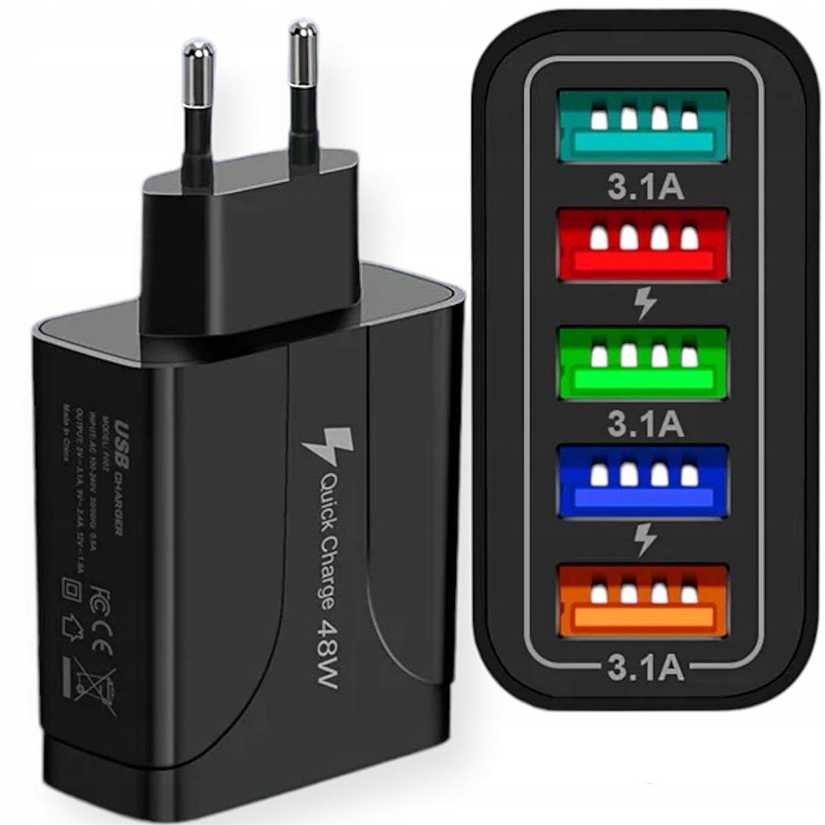 ŁADOWARKA FAST CHARGE SIECIOWA 48W QC 5 x USB WTYCZKA ADAPTER KOSTKA MOCNA