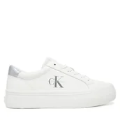 Sneakersy damskie - Sneakersy Calvin Klein Jeans Vulc Flatf Lth Silver Logo Tag YW0YW01877 Biały - miniaturka - grafika 1