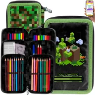 Piórniki - PIÓRNIK MINECRAFT 3 KOMORY Z WYPOSAŻENIEM – GAMINGOWY ZESTAW SZKOLNY DLA GRACZA – PIKSELE, KREDKI, FLAMASTRY + EBOOK - miniaturka - grafika 1