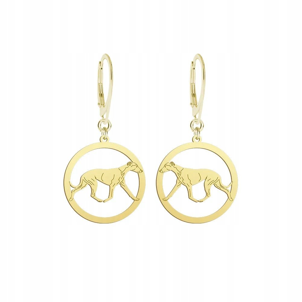 Kolczyki Złote z psem Chart Angielski 925cPrezent Biżuteria GRAWER GRATIS