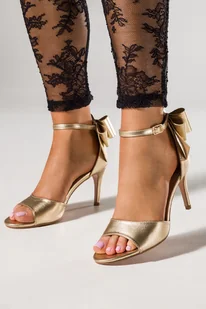 Złote sandały z kokardą szpilki damskie z zakrytą piętą pasek wokół kostki skórzana wkładka Casu ER24X1-G-37 - Espadryle damskie Złote sandały z kokardą szpilki damskie z zakrytą piętą pasek wokół kostki skórzana wkładka Casu ER24X1-G-37 - Espadryle damskie - miniaturka - grafika 1