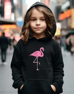 Bluzy dla dziewczynek - Bluza dla dziewczynki czarna z flamingiem - miniaturka - grafika 1
