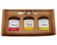 Zestawy upominkowe - Świąteczny Zestaw prezentowy Miód do kawy + lipowy + Wielokwiatowy 410g z owijką - miniaturka - grafika 1