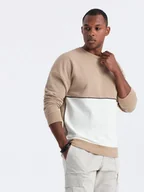 Bluzy męskie - Bluza męska OVERSIZE z kontrastowym łączeniem kolorów - beżowa V2 OM-SSNZ-0130 M - miniaturka - grafika 1