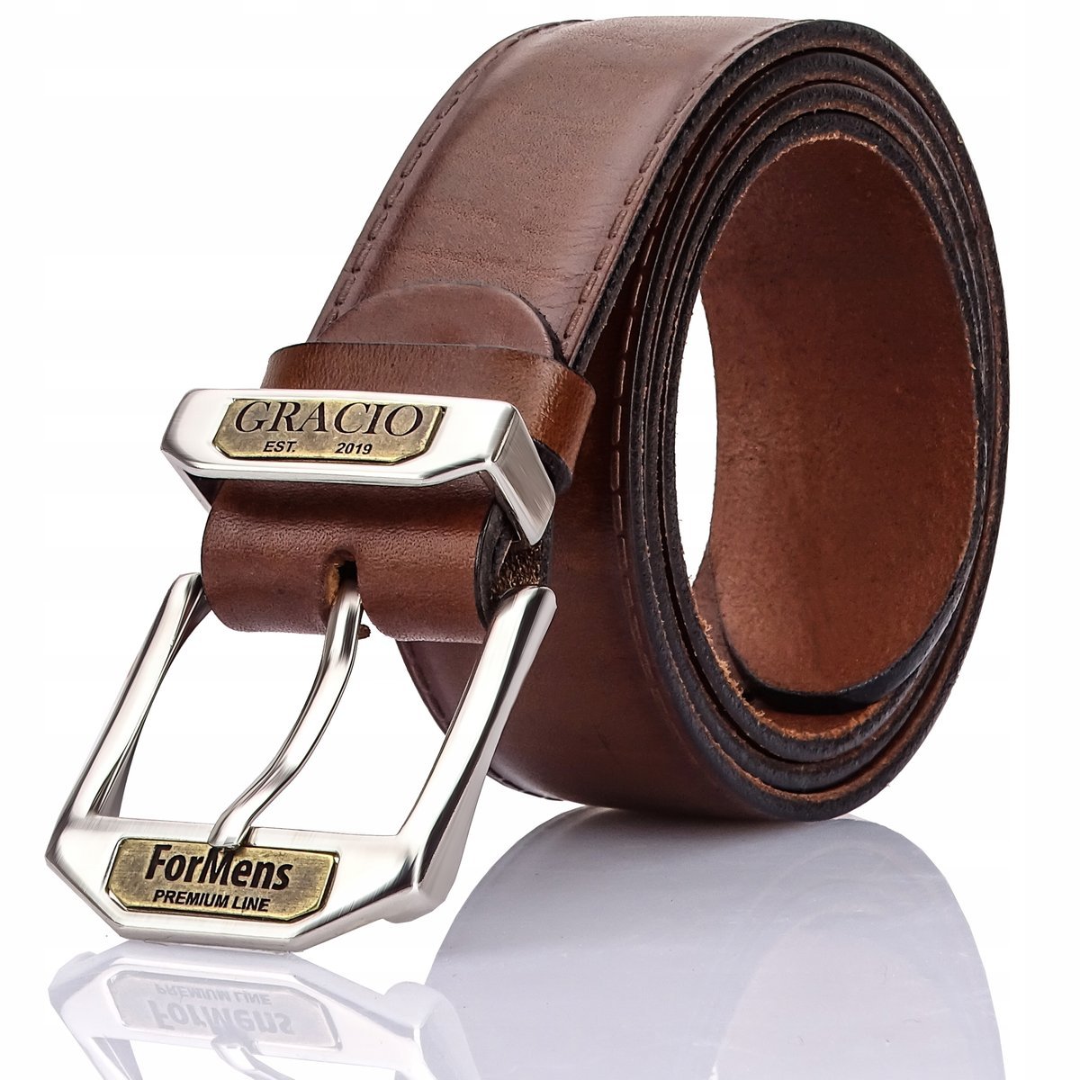 GRACIO BRĄZOWY ELEGANCKI skórzany pasek prezent dla niego MĘSKI