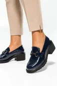 Mokasyny damskie - Granatowe mokasyny damskie lakierowane na klocku ze sprzączką Casu JW24X6-N - miniaturka - grafika 1